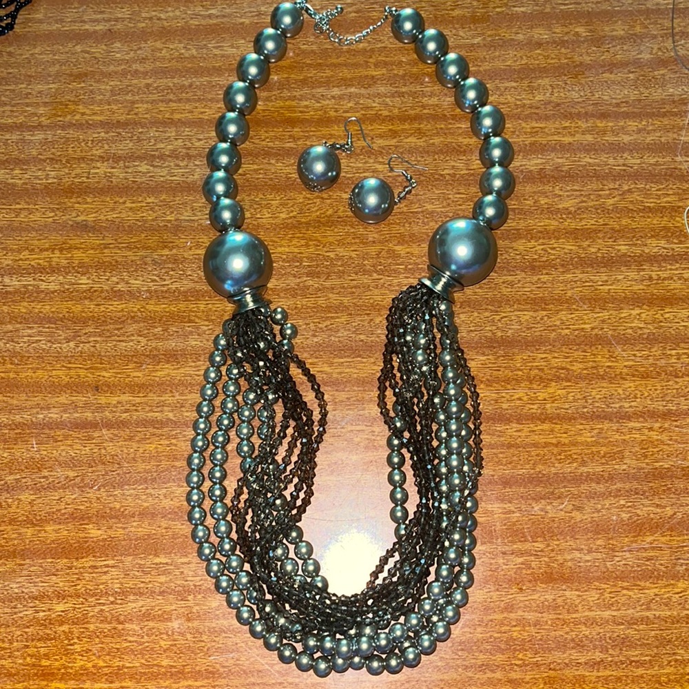 Smokey silver Necklace and Earring Set